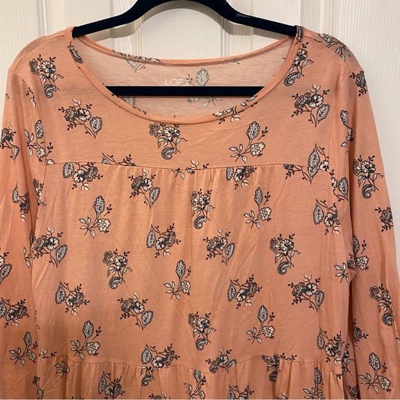 LOFT Outlet Pink Peach Floral Printed Peplum Knit Top Size XL - Picture 2 of 6